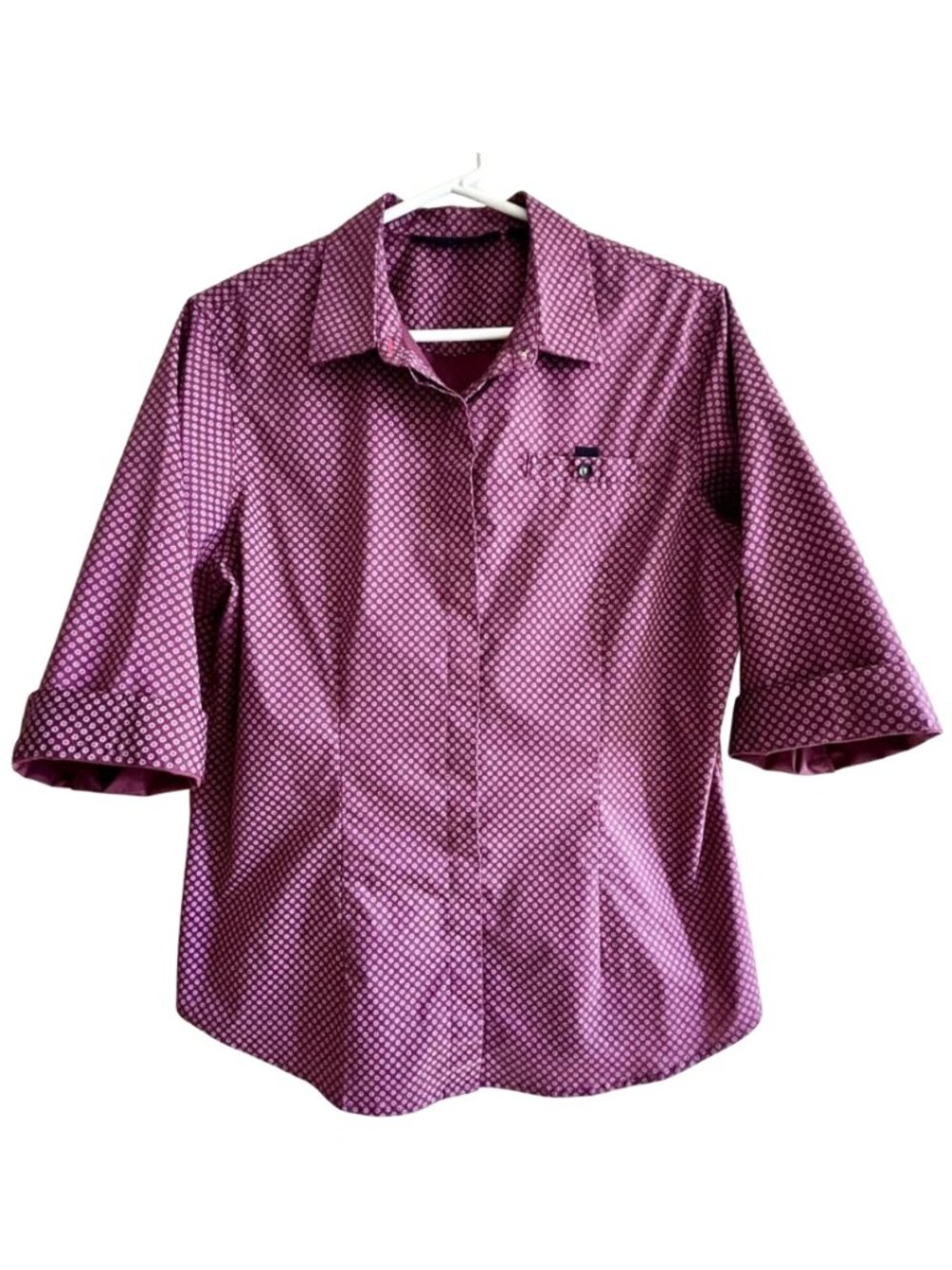 Fourmy Button-up Print Blouse 3/4 Sleeve Tailored Business Casual